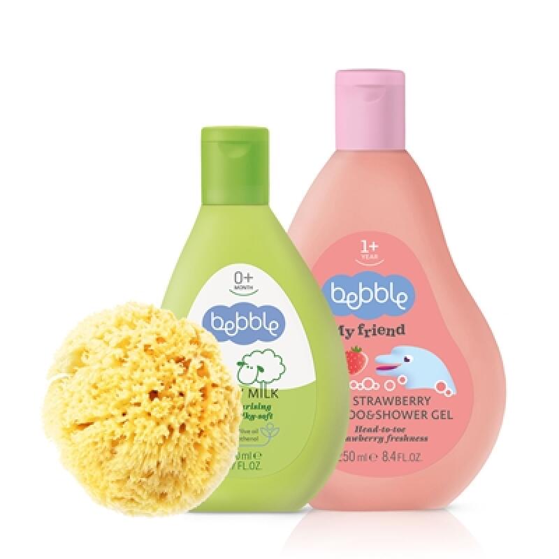 

BEBBLE Body Milk (200ml) + Shampoo & Shower Gel (Choose 1) + Lagrang Natural Sponge Body Large banana