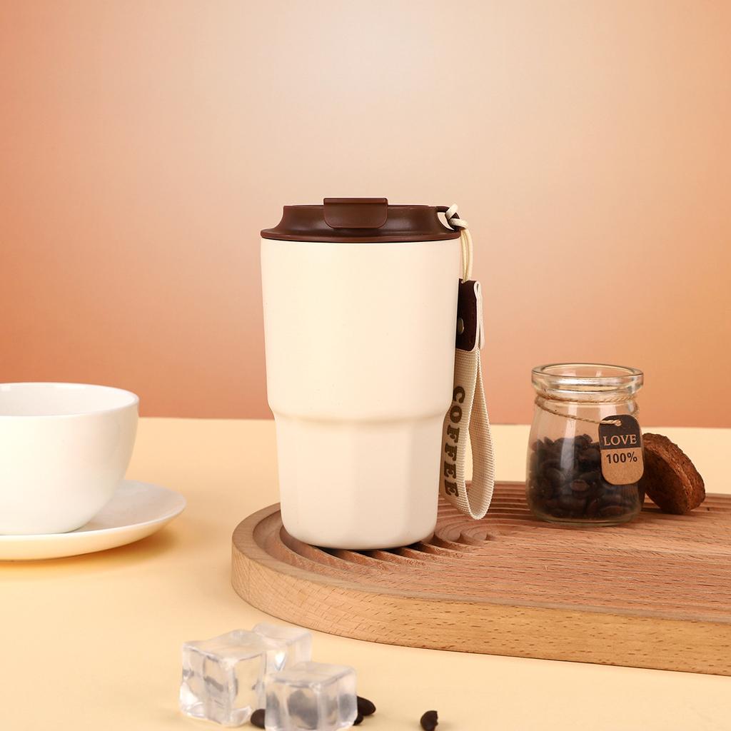 The New Octagon Coffee Cup Stainless Steel Double-layer Vacuum Vacuum Cup Will Carry The Rope Car Accompanying Cup