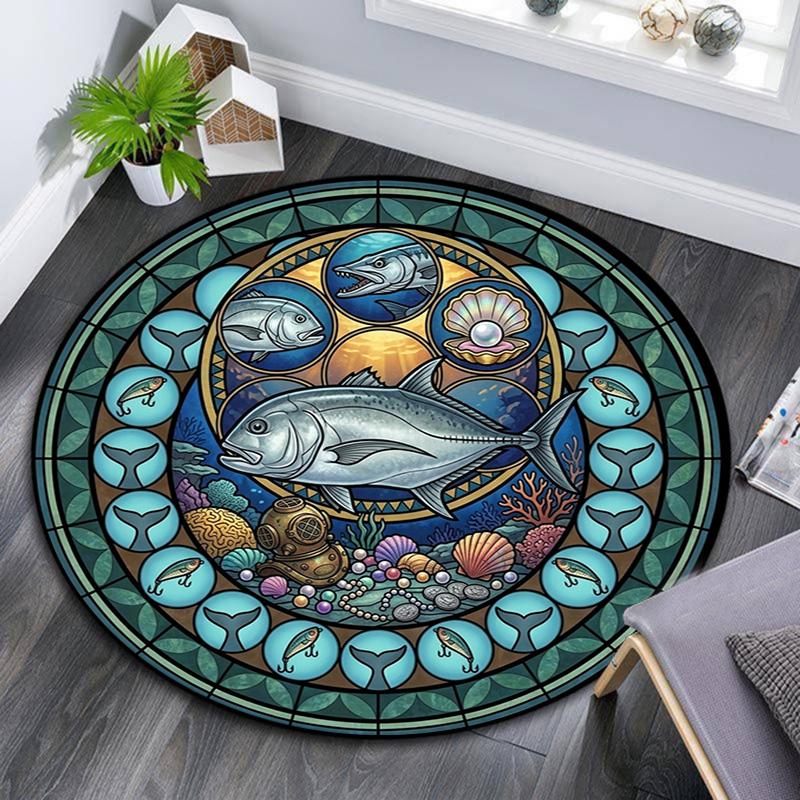 Marine Life Glass Round Area Rug Under Office Chairs Bedroom Living Room Home Decor