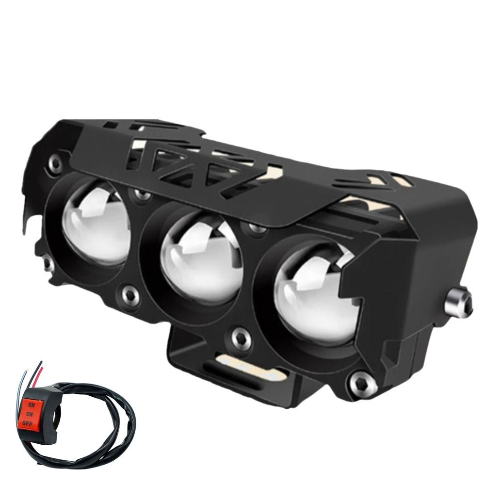 Multi-purpose 3 Lens Motorcycle LED Spot Light Dual Color Super Bright Mini Lens Headlight Driving Light for Car Trucks SUV UTV