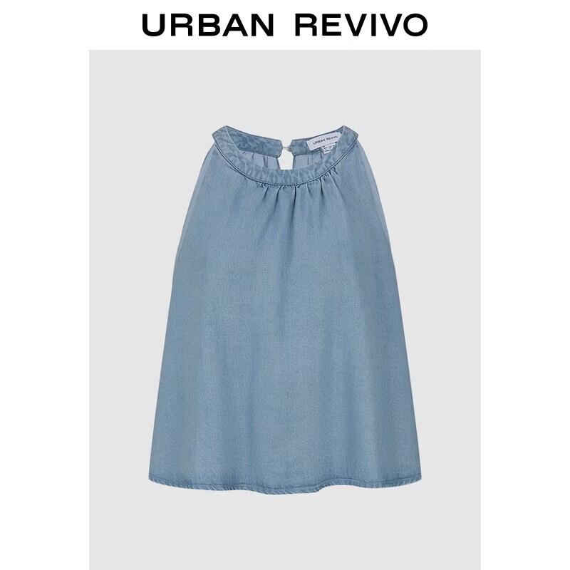 UR2026 Women s Pleated Sleeveless Denim Shirt XS