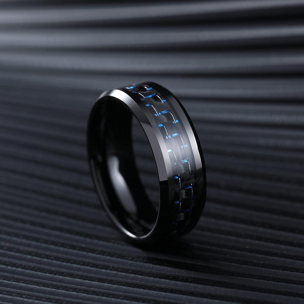 Klassischer 8-mm-Herrenring aus Titan-Edelstahl mit Inlay-Schwarz-Blau-Kohlefaser-Ring, Hochzeitsschmuck, Weihnachtsgeschenk-Zubehör