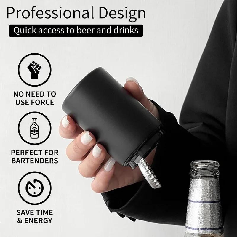 Xiaomi Stainless Steel Automatic Bottle Opener Set Magnetic Cap Keeper Spring Loaded One Handed Kitchen Gadget Gift for Beer Lovers