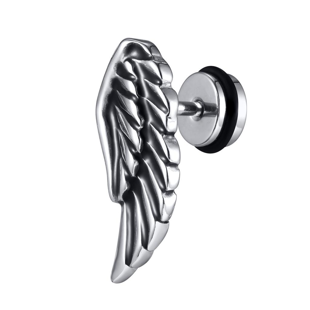 Vnox Gothic Devil Wing Stud Earrings, Angel Feather Piercing Ear Jewelry, Mens Boys Vintage Brincos