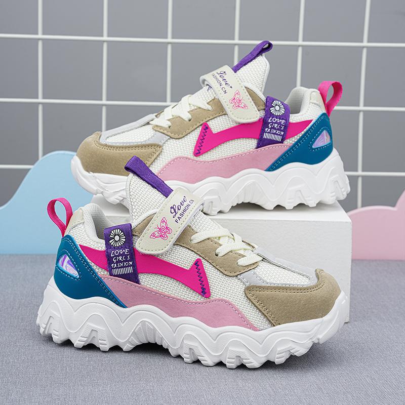 Fashion Children Shoes Girls Sneaker Black Pink PU Leather Platform Casual Sneaker School Tennis Sports Shoes for Girls