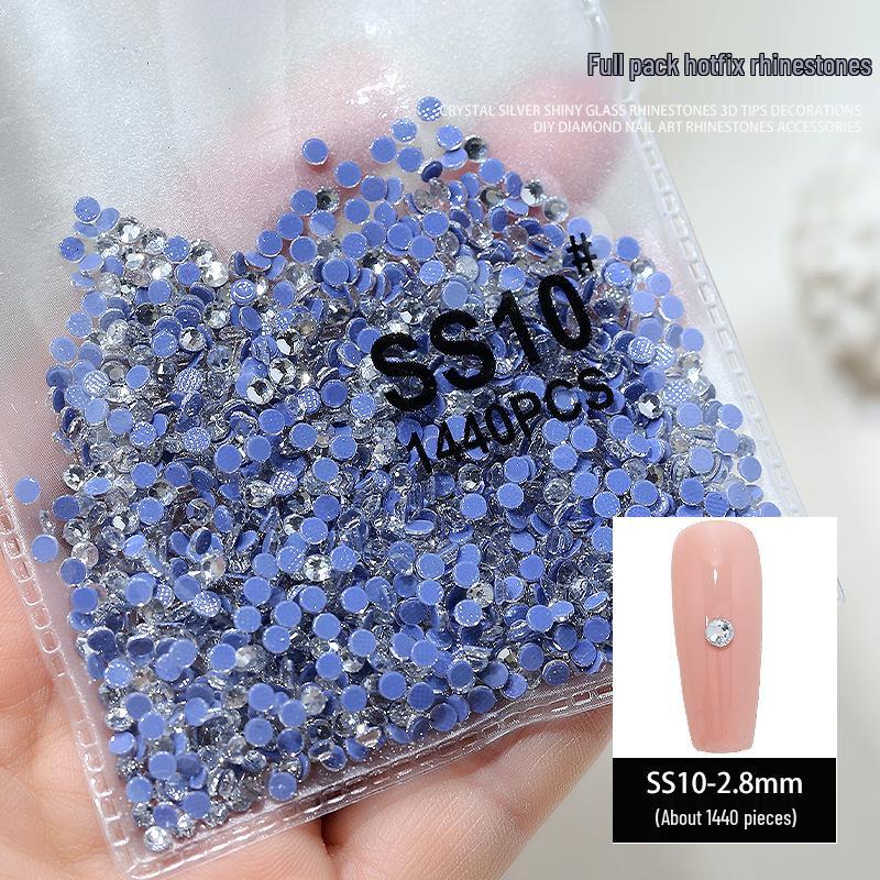 Nail Art Rhinestones Set: 1440pcs Hotfix White Round Flat Back Stones for Nail Decoration.