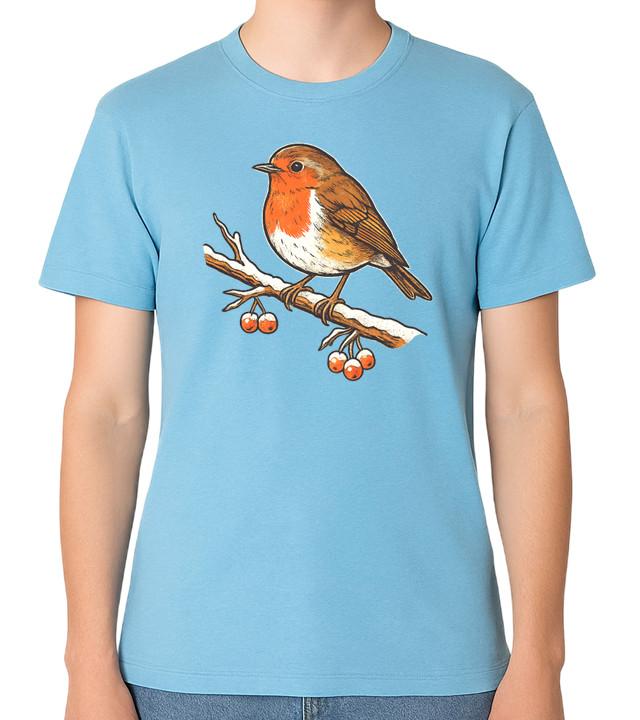 Robin On Branch In Snow T-Shirt Santa Xmas Bird Top Merry Christmas Tee S разноцветный