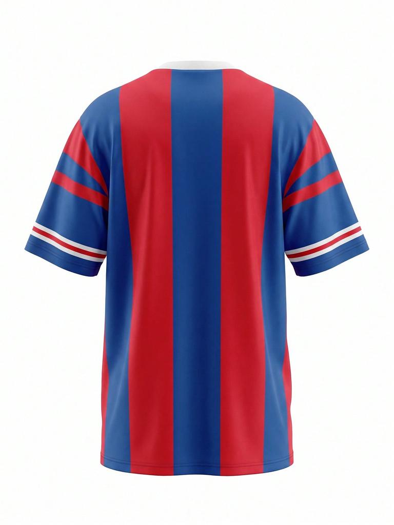 Retro ENGLAND Style 00 Print Color Block Striped T-Shirt Red Blue Vertical Stripe Loose Sporty Jersey Summer Casual Tops Tee Y2k
