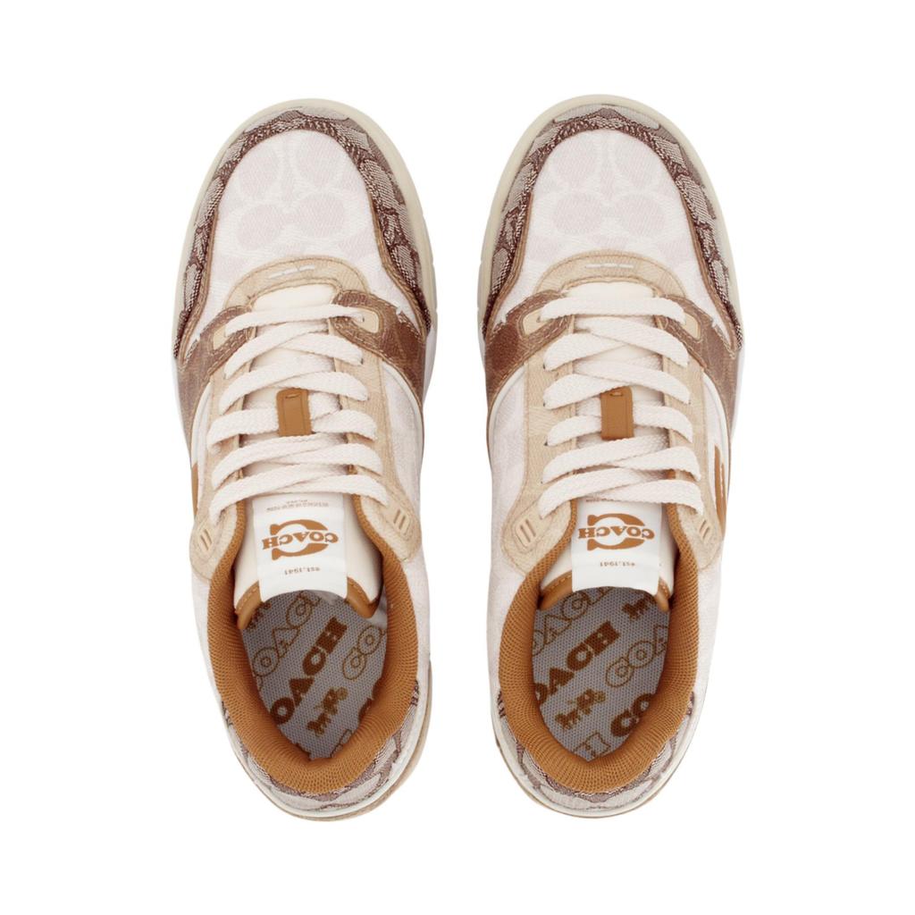 Coach Sneakers da uomo Soho in tessuto di tela e pelle sintetica con logo jacquard, punta tonda, allacciatura, modello basso, colore marrone CCN55-L38