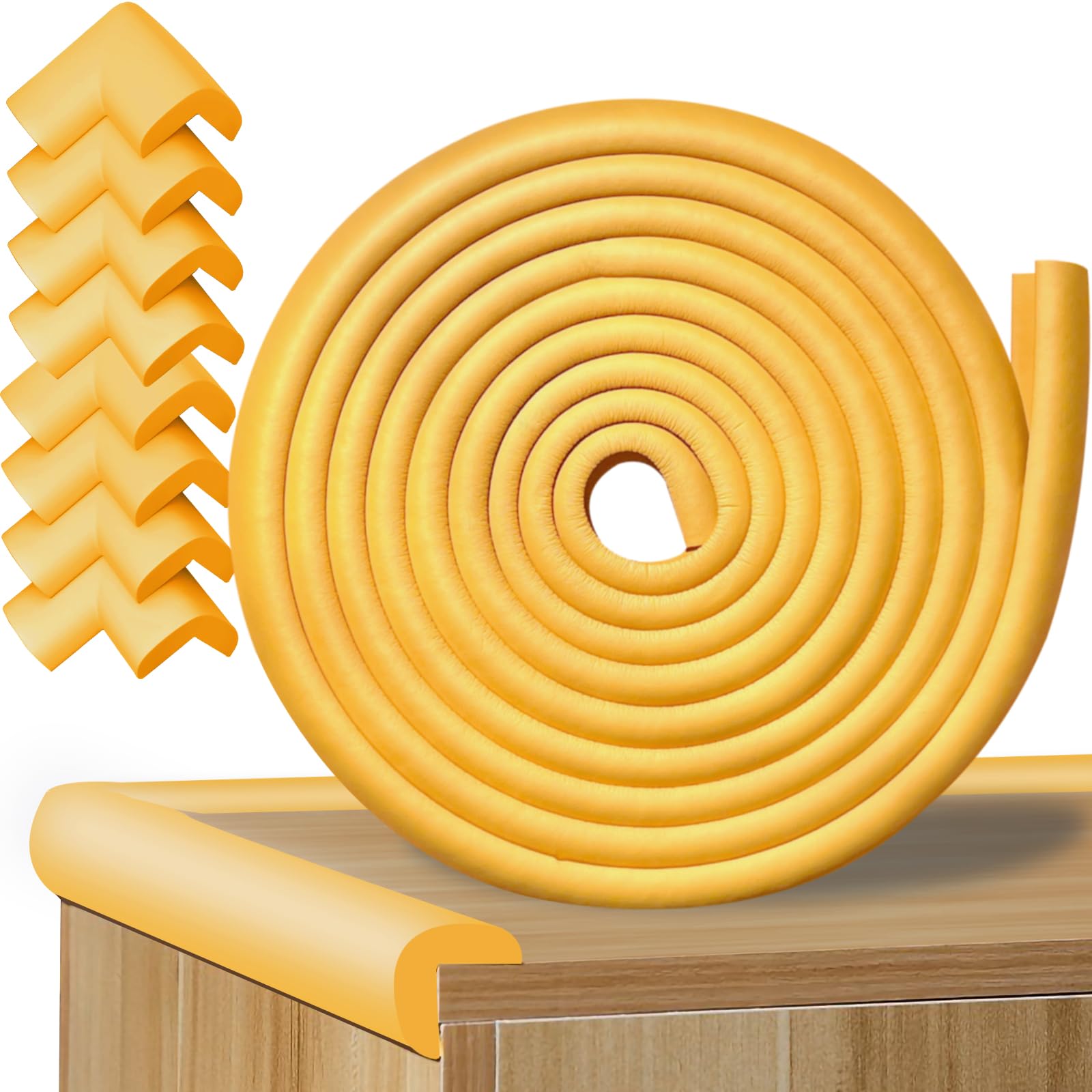 

SYOUGO Corner Guards, Corner Cushions for Baby Injury Prevention [Recommended by Childcare Workers] 5m Long + 8 Corner Guards for Daycare Use, Wood