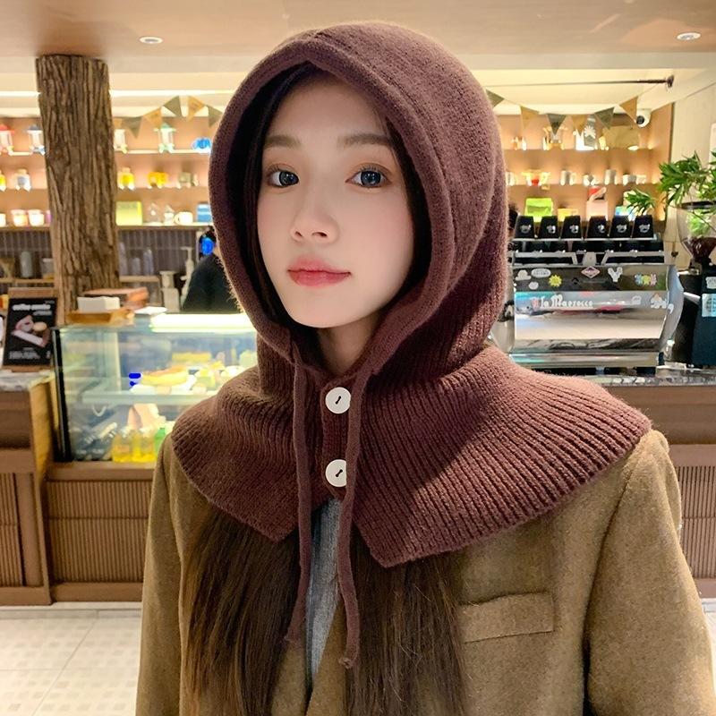 Korean Style Shawl Knitted Hat for Women Fashionable and Stylish  Adjustable Autumn and Winter Simple Warm and Ear Protecting Fake Collar Raffia Hat