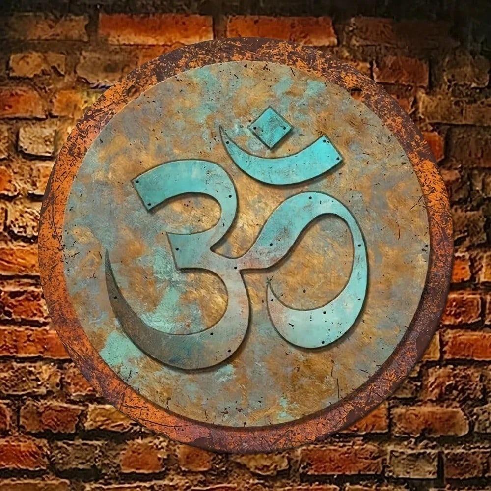 Retro Om Tin Sign Wall Art 8x8 Inch Metal Painting Spiritual Decor Gift