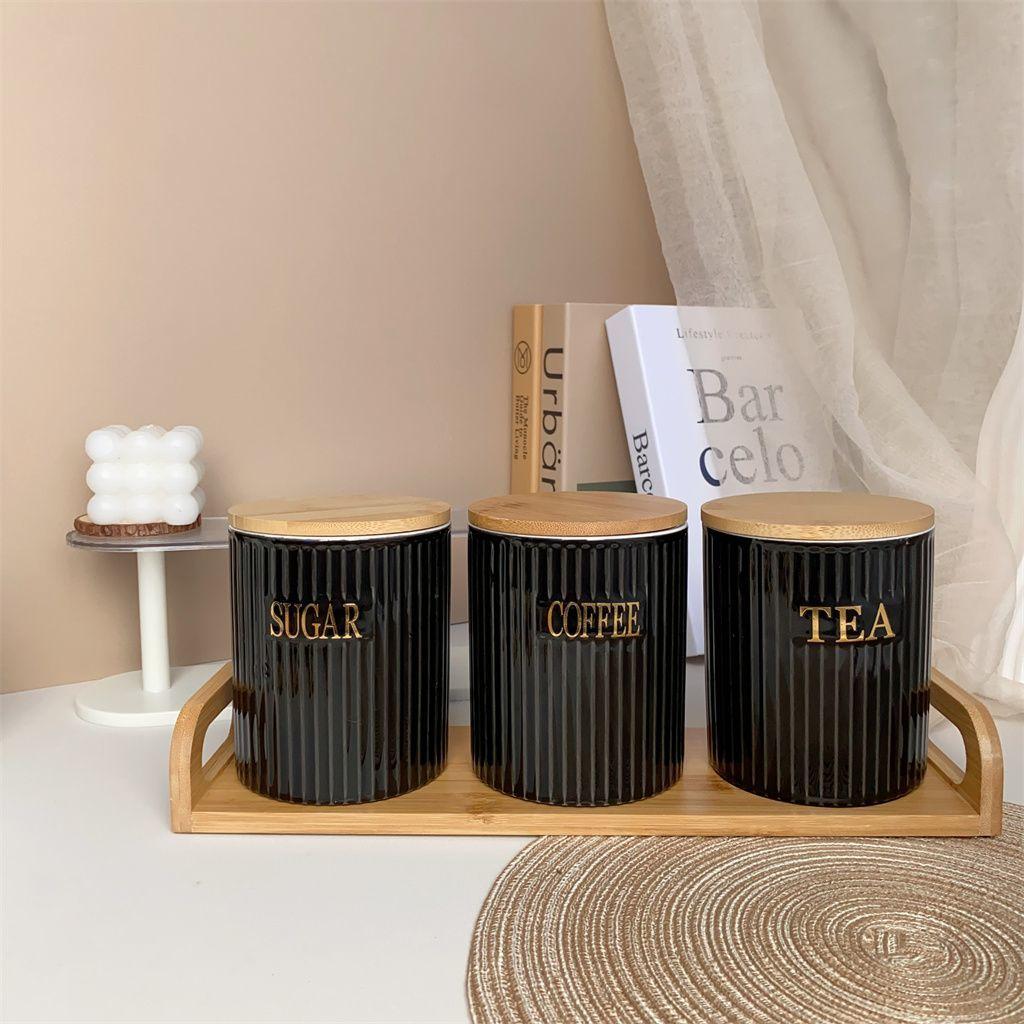 3 Piece Set European White Elk Storage Jar Set Creative Ceramic Candy Jar Home Vertical Pattern Nuts Snacks Herb Storage Bottle