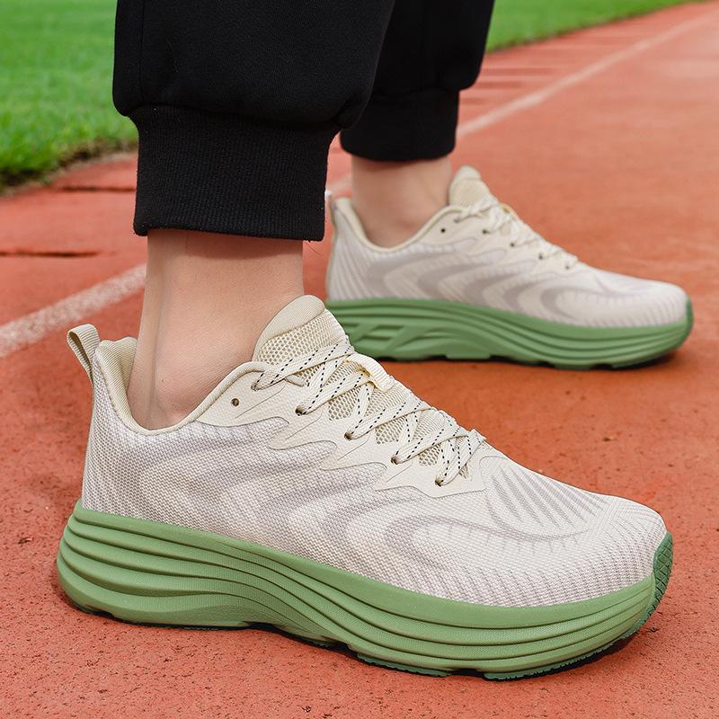 Men's Wide Toe Flyknit Running Shoes - Breathable, Shock Absorbing, Thick Sole Sports Sneakers
