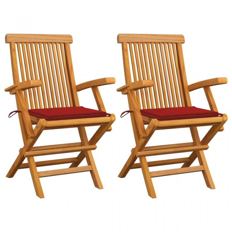 Day and Night - Day and Night Garden Chairs 2 Pcs Solid Teak Wood with Red Cushions