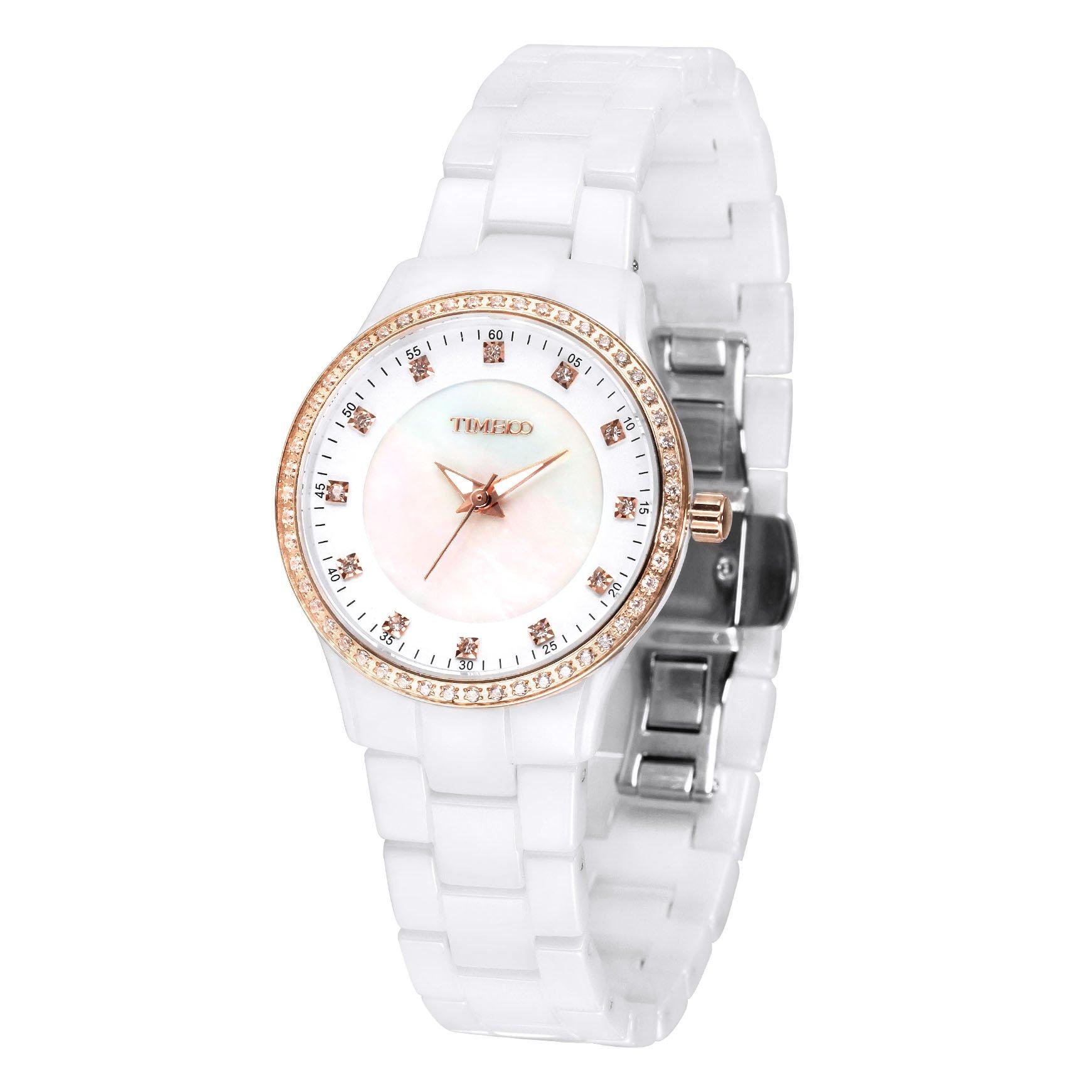 

TIME100 Роскошные женские керамические кварцевые часы с перламутровым циферблатом и бриллиантовой инкрустацией