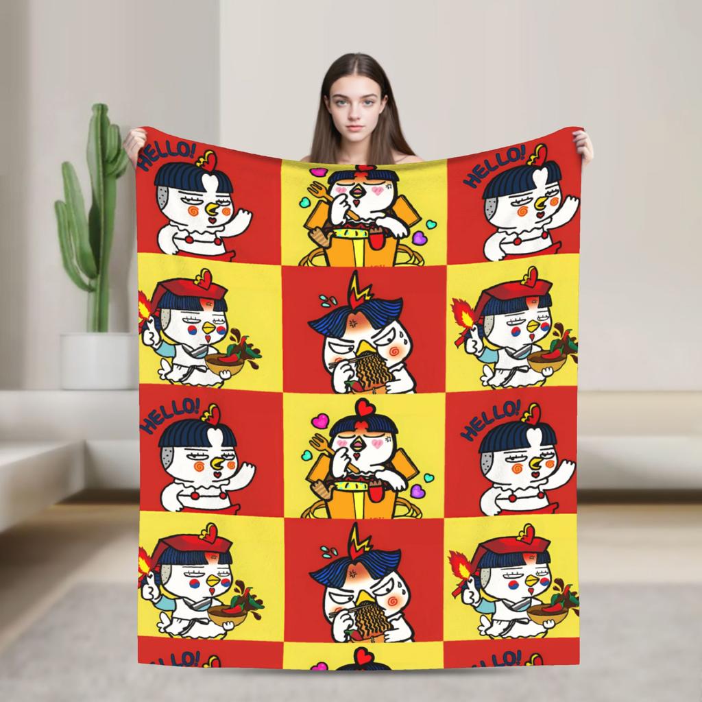 Ramen Buldak Spicy Chicken Blanket Warm Aesthetic Plush Throw Blanket For Home Decor Travel Flannel Bedspread Bed Cover