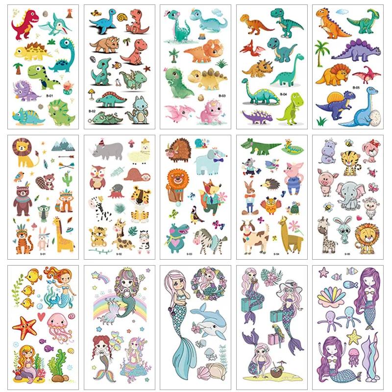 New 10Sheets/lot Children Cute Cartoon Unicorn Temporary Tattoo Stickers Baby Shower Kids Body Makeup Sticker Tattoos Mermaid Pa
