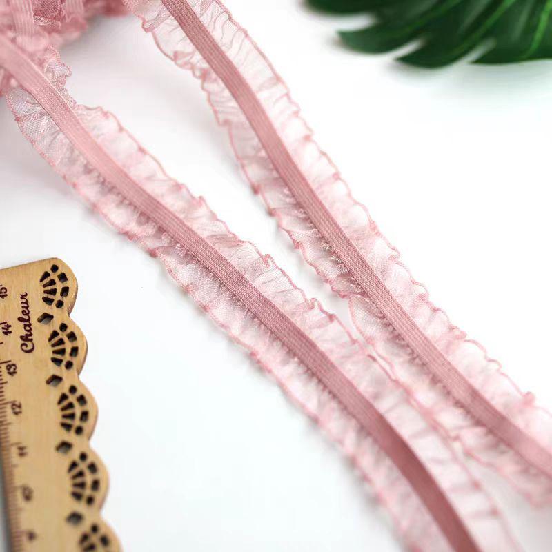5 Yards/lot Black Gray Elastic Bilateral Lace Trim Ruffle DIY Lace Ribbon 2.5cm Width