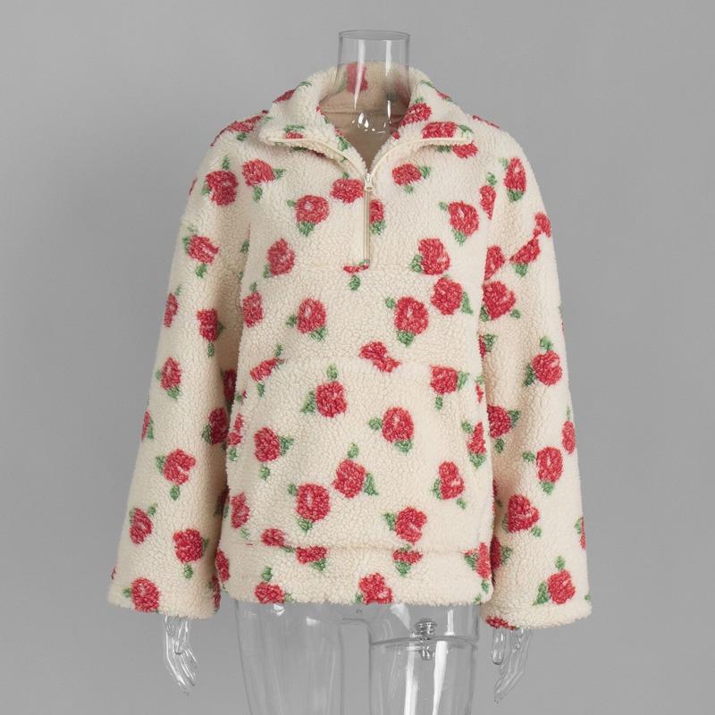 Felpa con Cappuccio a Fiore in Pile Polare, Felpa Nuova Moda Autunno e Inverno Europea e Americana, Calda Felpa di Lana, Maglione da Donna