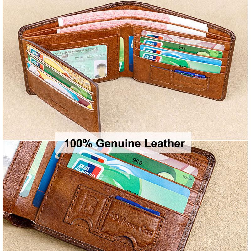 Men's RFID Blocking Genuine Leather Wallet  Vintage Short Multi Function Large Capacity Cow Skin Purse Money Clip