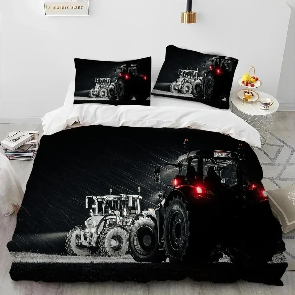 3D Car Tractor Truck Series Comforter Bedding Set,Duvet Cover Bed Set Quilt Cover Pillowcase,King Queen Size Bedding Set Kids 3D