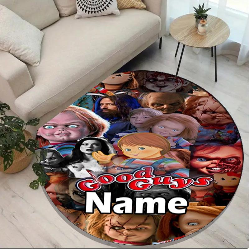 Custom Name Personalized Bride of Chucky Print Round Rug, Versatile Home Decor Carpet, for Playroom, Apartment, Balcony, Entryway, Hallway Gift