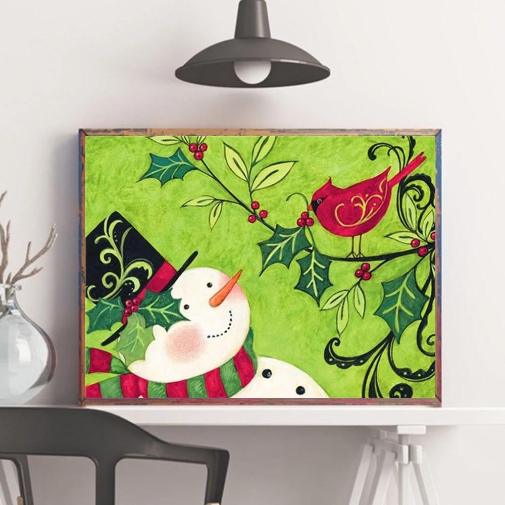 Full Square Round Diamond Painting Christmas Snowman Diamond Embroidery Bird Rhinestone Picture Home Decor