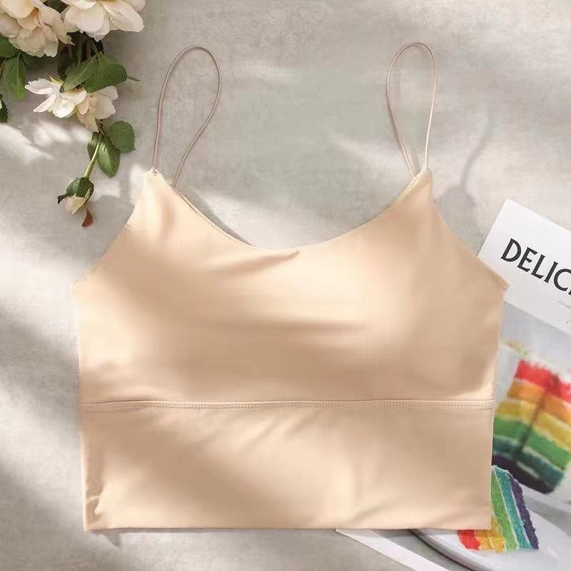 Kadın Kırpma Üstleri Seksi Düz Renk Kaşkorse Buz Ipek Tüp Üst Dikişsiz Spor Tank Top Kablosuz Iç Çamaşırı Yastıklı Sütyen Bralette Yelek