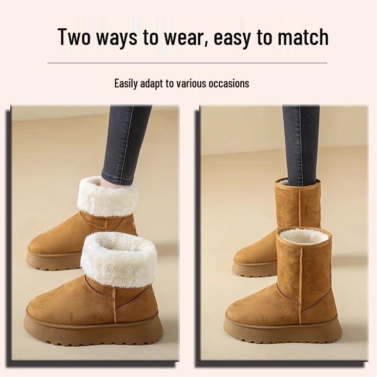 Women's Mid-Calf Soft-Soled Snow Boots - Thick, Non-Slip, Waterproof, Plus Velvet, Winter Cotton Shoes