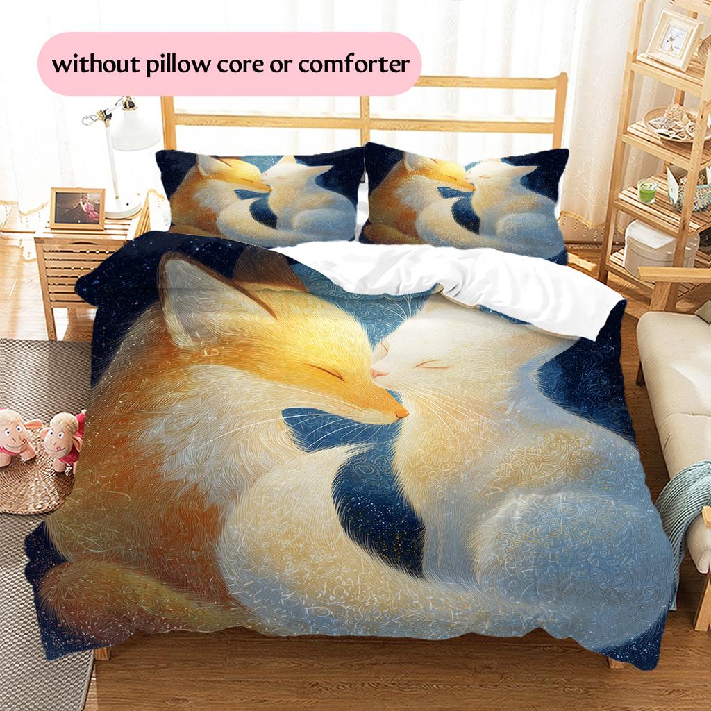 Glitter fox  Pattern Bedding Quilt Set Quilt Cover Pillowcase Home Decoration  Gift (1 * duvet cover + 2 * pillowcase, without core)
