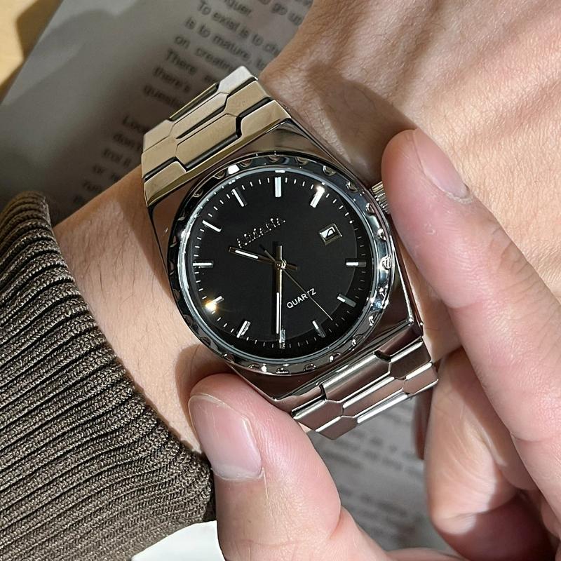 Classic Men Quartz Watch Calendar Display Stainless Steel Band Waterproof Luminous Business Male Wrist Watch