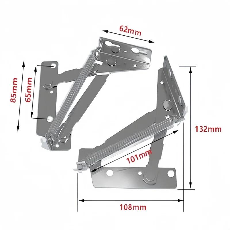 1 Pair Cabinet Sofa Bed Sprung Hinge Lift-Up Hinge Flap Support Adjustable 80° Opening Storage Cabinet Triangular Spring Hinges