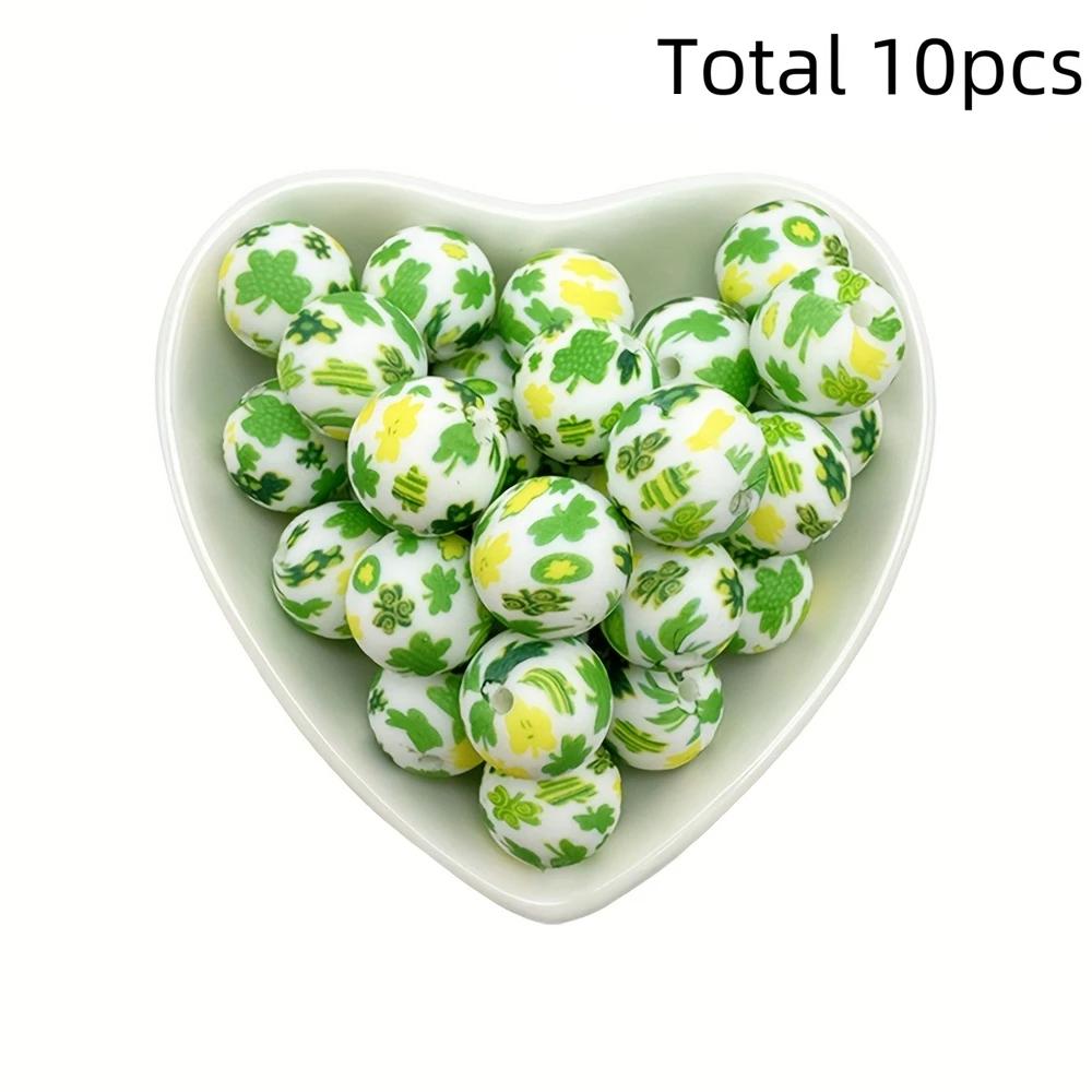 10/10pcs 15mm silicone beads with various styles of printed patterns, perfect DIY bead handmade accessories, fashionable jewelry