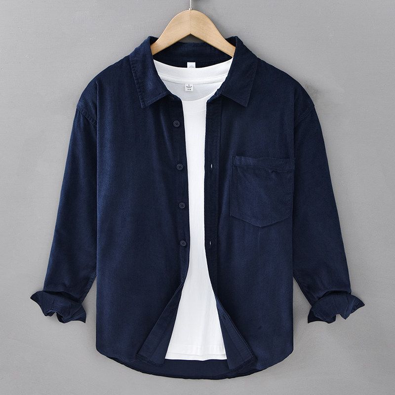 Spring and Autumn Japanese Style Vintage Long Sleeve Shirt Men Pure Cotton Corduroy Casual Shirt Pink Loose Easiest for Match New Arrival