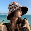 Double-Sided Women Bucket Hat Solid Color Flower Print Wide Brim Fisherman Hats For Ladies Outdoor Travel Panama Sunscreen Cap