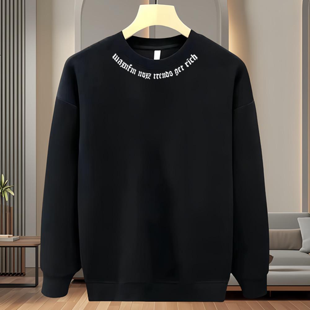 Unisex American Letter Fleece-Lined Cotton Crewneck Sweatshirt - Slim Fit, Versatile Streetwear for Fall/Winter M
