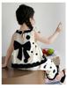 Girls' summer black bow polka dot doll shirt set, stylish and stylish, two cartoon wide leg pants for little girls