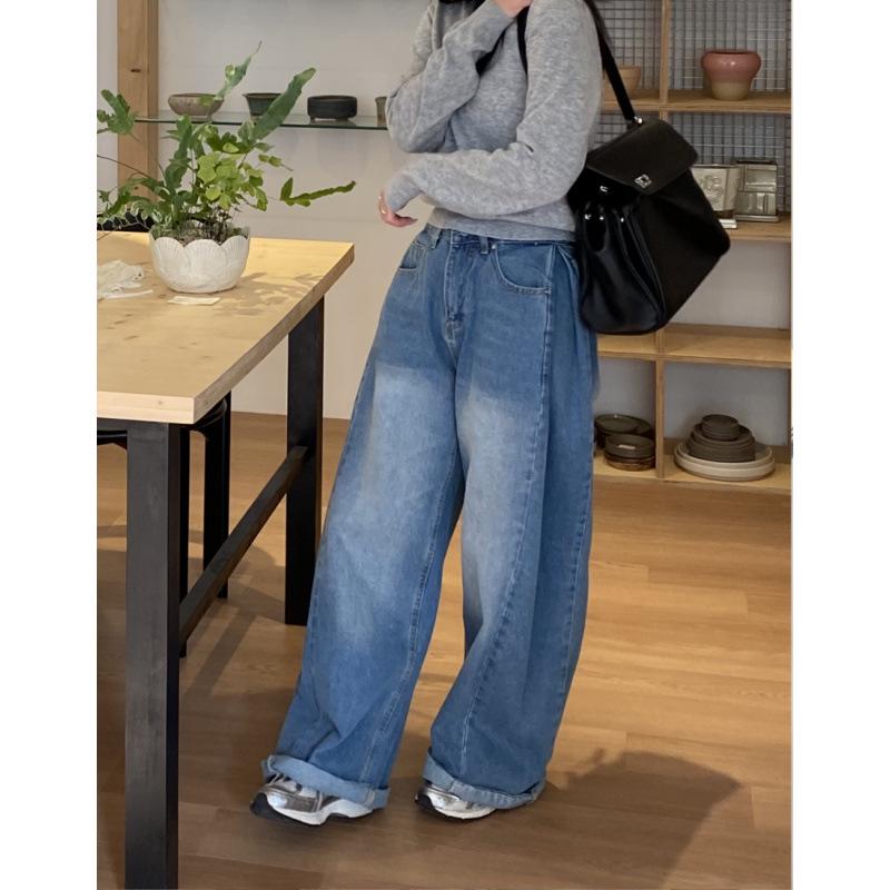 

Korean Retro Slimming Straight-Leg Floor-Length Pants for Autumn/Winter Medium светло-синий