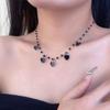 Black Heart-Shaped Tassel Bead Necklace Drip Glaze Sweet and Cool Spicy Girl Y2K Bead Chain Accessory Commuting Collarbone Chain