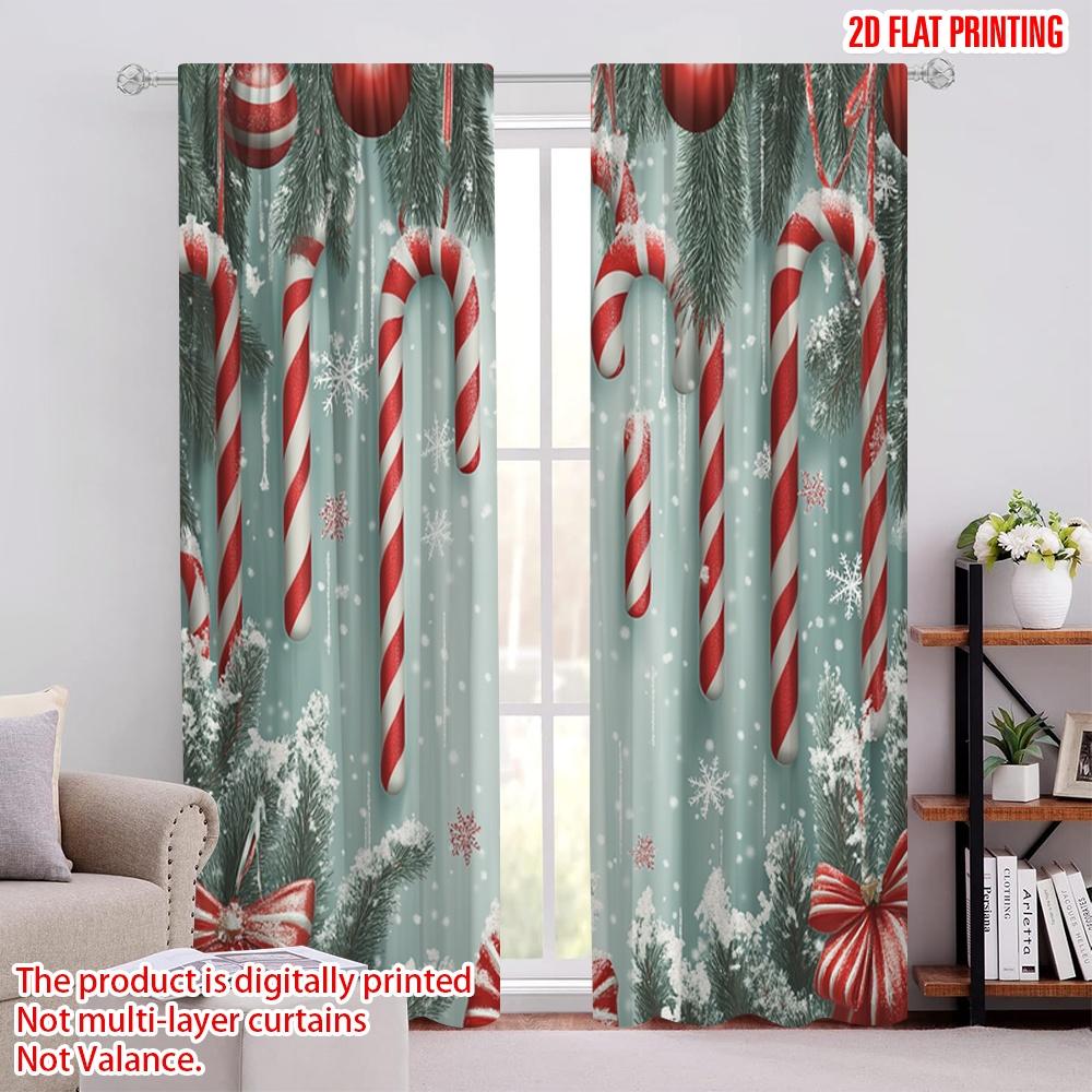 

2pcs,2D plane printing Curtains Digital Printed Christmas Candy Cane Ornaments Snow (4) Versatile Polyester Fabric (without rod) 52.50 × 116.00 cm 2 pcs