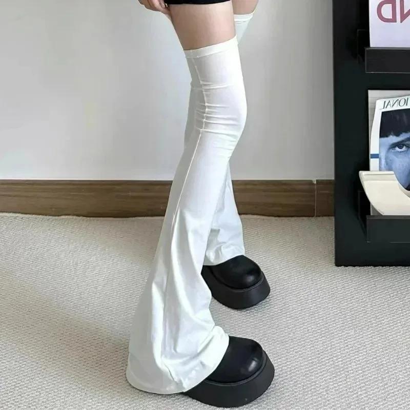 Y2k Stacking Micro Compression Bell Bottom Leg Warmers Y2K Punk Black White Over Knee for Women