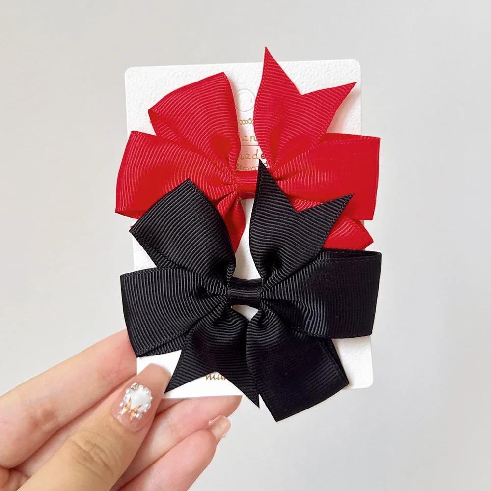 

2 шт. 3,2 Однотонные банты для волос из репсовой ленты с заколками для девочек, маленькие заколки-банты для волос, детские заколки ручной работы, аксессуары для волос