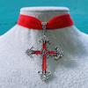 Temperament Gothic Red Drop Glaze Cross Pendant Black Velvet Necklace for Women Halloween Party Choker Jewelry Accessories Gifts