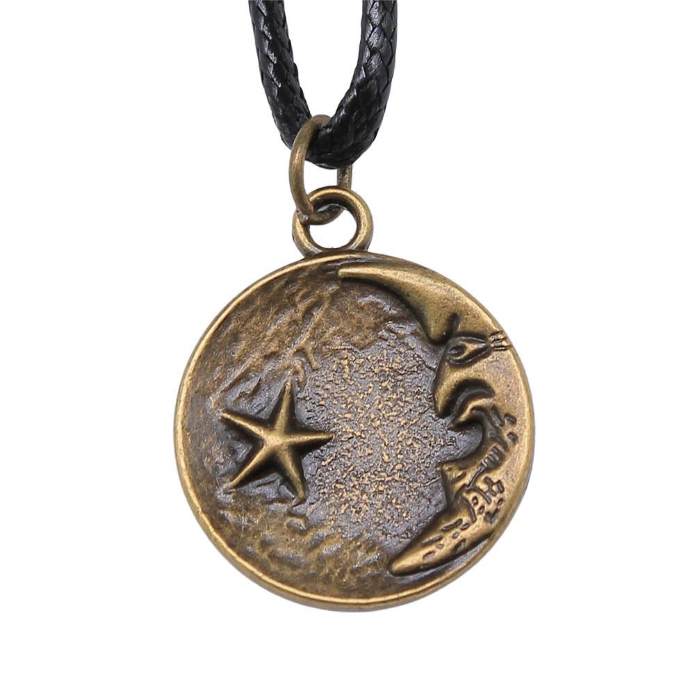 Star Pendant Necklace Vintage Minimalist Moon Sun Charms Cosmic Jewelry With 45cm Leather Chain