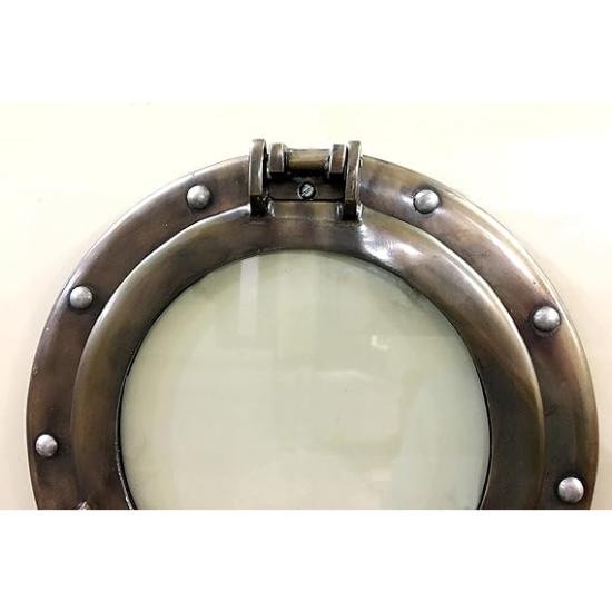 12" Canal Boat Porthole Window / Aluminium Porthole Glass Window / Antique Brown Door Window Glass Porthole / Home Decor