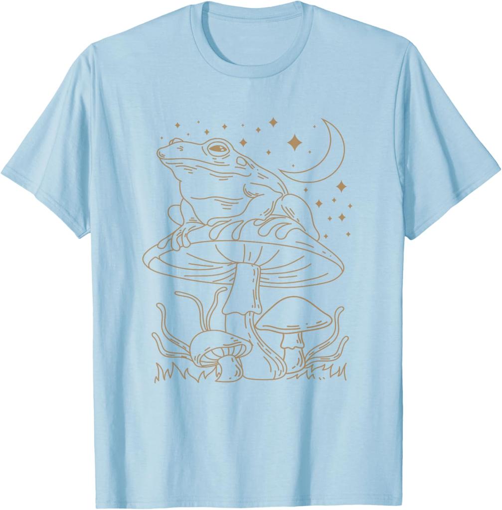 Celestial Frog On Mushroom Graphic Tee Cottagecore Aesthetic Casual T-Shirt
