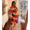 Women's Geometric Print Maxi Shirt Dress Long Sleeve Button Front Dress