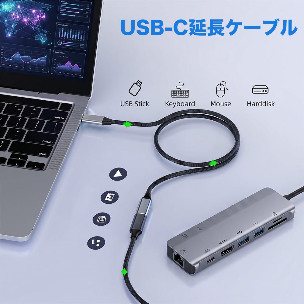 USB Extension Male to 100W PD Fast 10Gbps Data USB Durable Nylon Compatible with Type-C Cable, L-shaped, 0.5M, USB-C Female, Charging, Transfer, 3.2