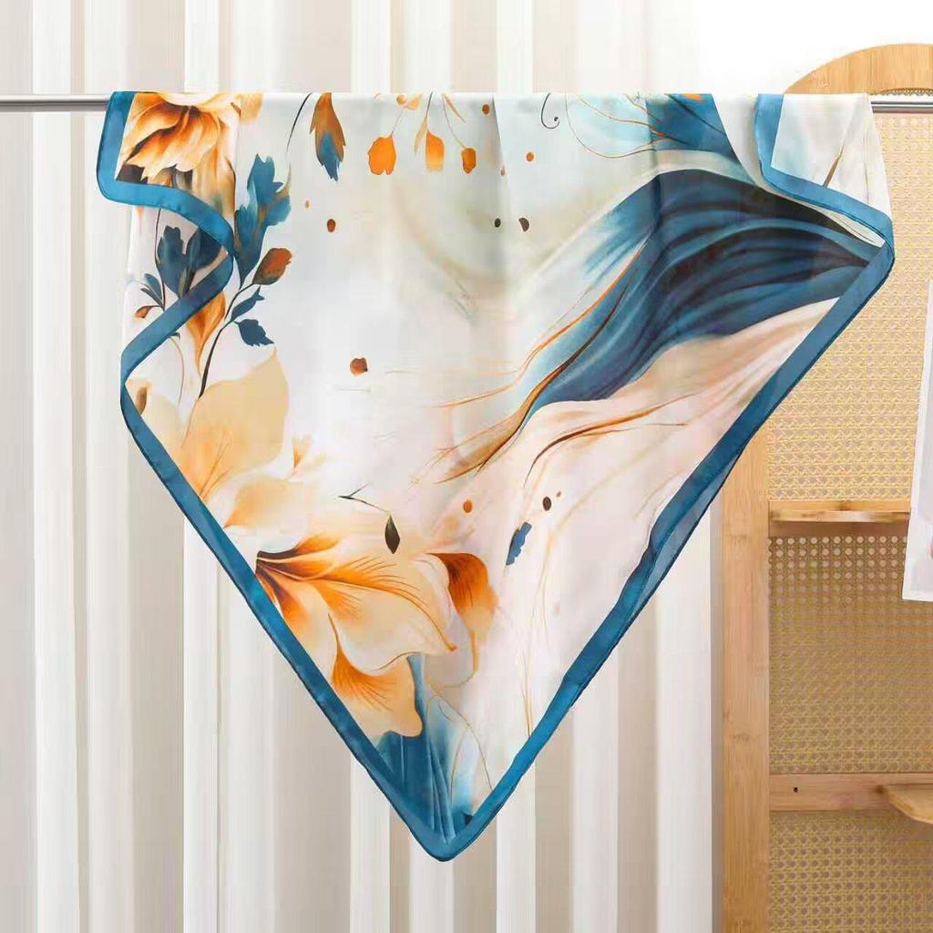 Women's Retro Fashion Mulberry Silk Feel Square Scarf - Summer Faux Satin, Sun Protection, 90cm